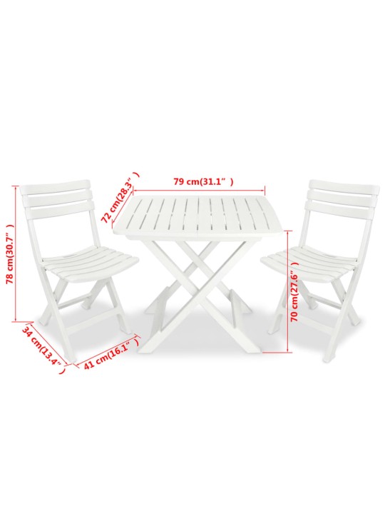 3dílný skládací bistro set plastový bílý