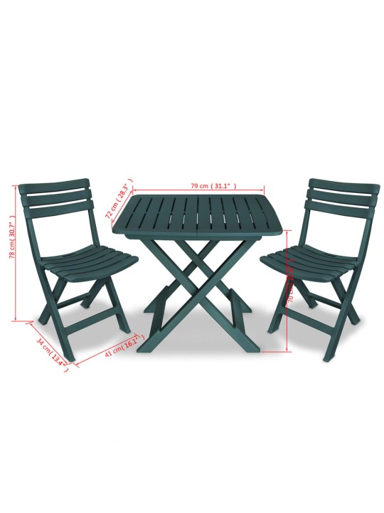 3dílný skládací bistro set plastový zelený