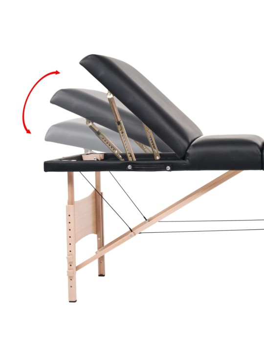 Skládací masážní stůl 3 zóny tloušťka 10 cm černý