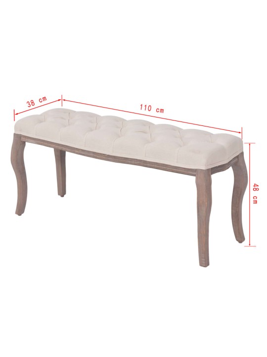 Lavice se lněným čalouněním 110 x 38 x 48 cm krémově bílá