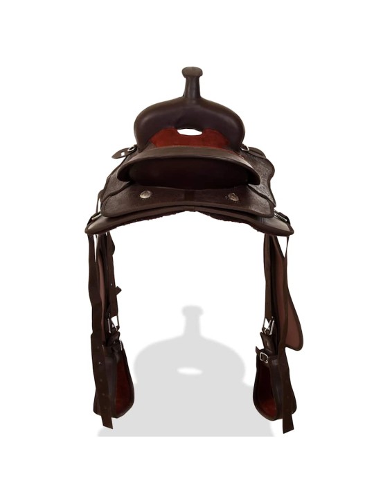 Westernové sedlo pro koně, set, pravá kůže 16" hnědé