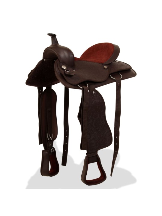 Westernové sedlo pro koně, set, pravá kůže 17" hnědé