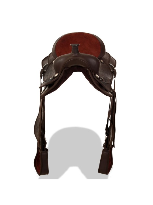 Westernové sedlo pro koně, set, pravá kůže 17" hnědé