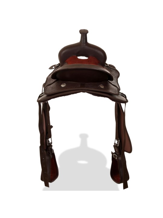 Westernové sedlo pro koně, set, pravá kůže 17" hnědé