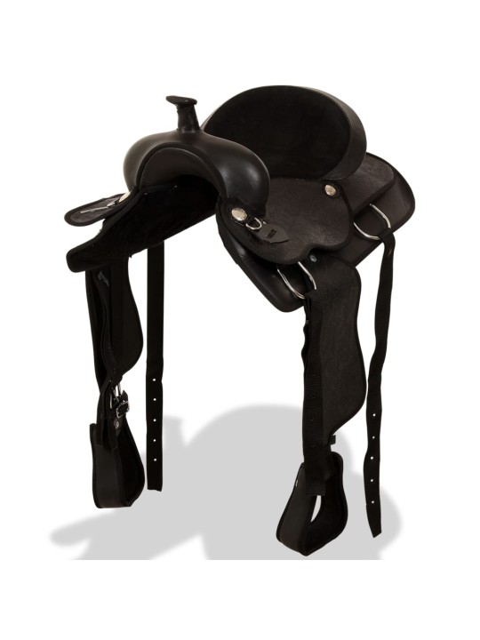 Westernové sedlo pro koně, set, pravá kůže 15" černé