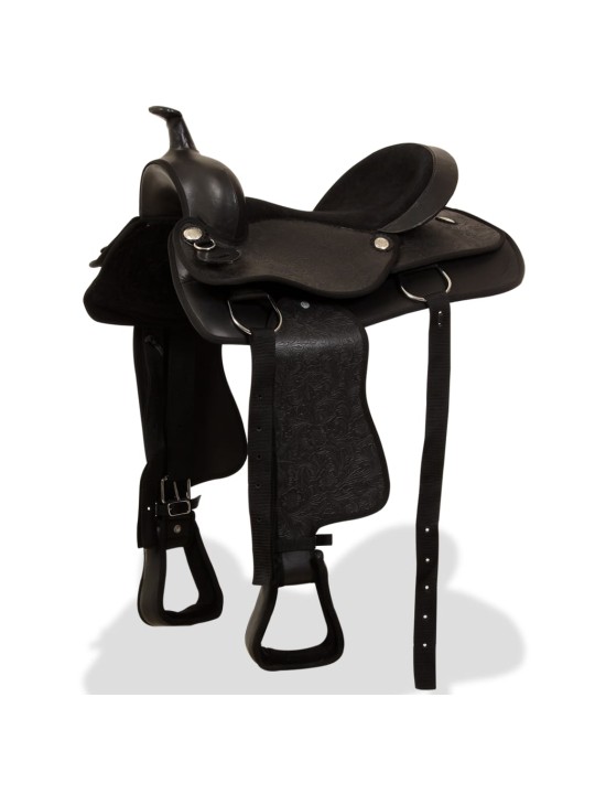 Westernové sedlo pro koně, set, pravá kůže 15" černé