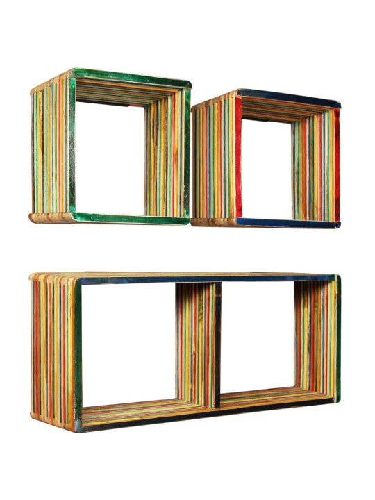 Set závěsných polic 3 ks, masivní recyklovaný teak, vícebarevné