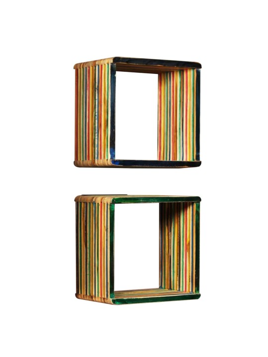 Set závěsných polic 3 ks, masivní recyklovaný teak, vícebarevné