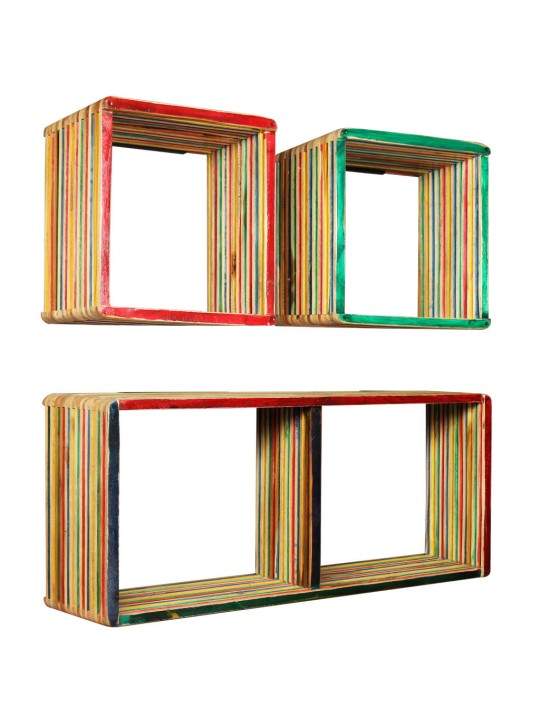 Set závěsných polic 3 ks, masivní recyklovaný teak, vícebarevné