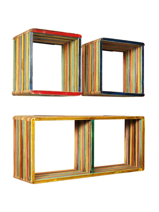 Set závěsných polic 3 ks, masivní recyklovaný teak, vícebarevné