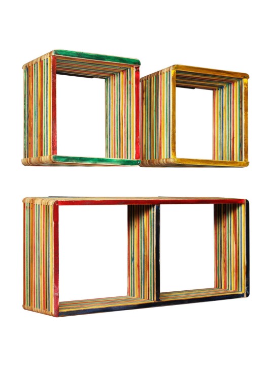 Set závěsných polic 3 ks, masivní recyklovaný teak, vícebarevné