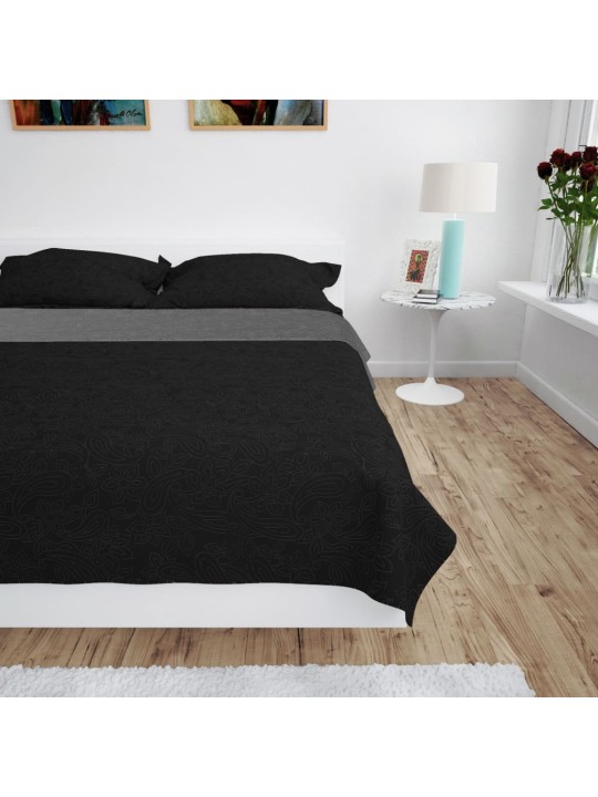 Oboustranný prošívaný přehoz na postel 230 x 260 cm šedo-černý