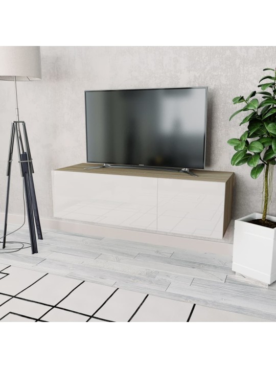 TV stolek kompozitní dřevo 120x40x34 cm bílý vysoký lesk a dub