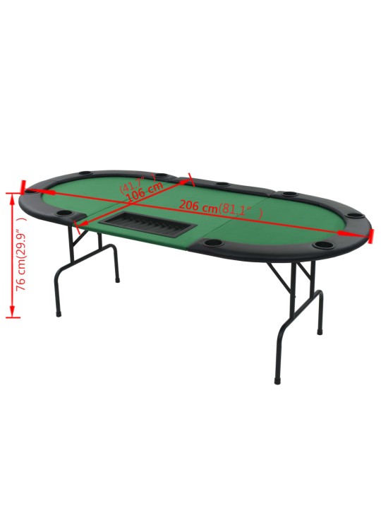 Skládací pokerový stůl pro 9 hráčů 3 díly oválný zelený