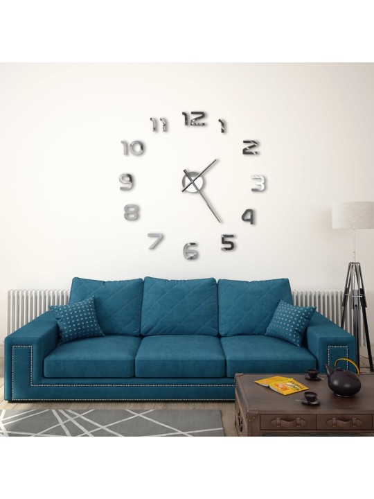 3D Nástěnné hodiny s moderním designem 100 cm XXL stříbrné