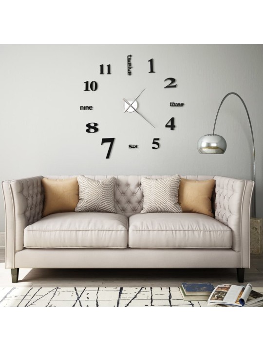 3D Nástěnné hodiny s moderním designem 100 cm XXL černé