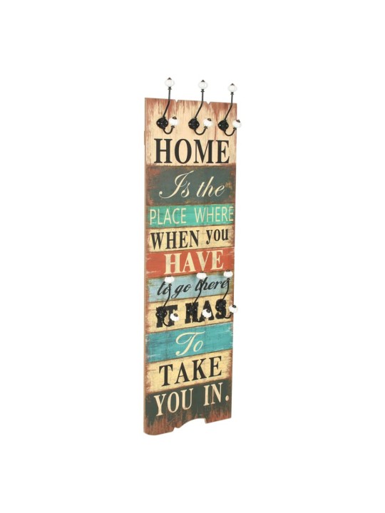 Nástěnný věšák na kabáty HOME IS s 6 háčky 120 x 40 cm