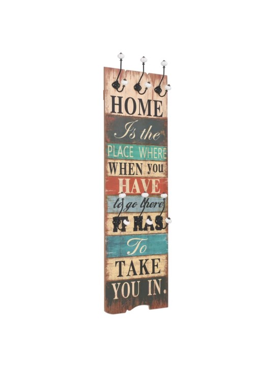 Nástěnný věšák na kabáty HOME IS s 6 háčky 120 x 40 cm