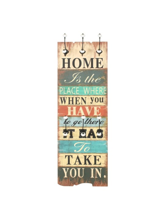 Nástěnný věšák na kabáty HOME IS s 6 háčky 120 x 40 cm