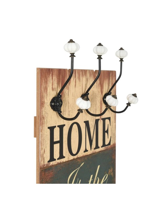 Nástěnný věšák na kabáty HOME IS s 6 háčky 120 x 40 cm