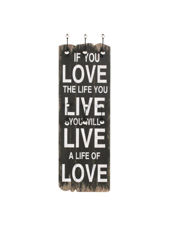 Nástěnný věšák na kabáty LOVE LIFE s 6 háčky 120 x 40 cm