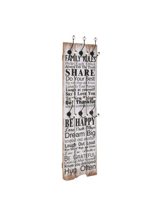 Nástěnný věšák na kabáty family rules s 6 háčky 120 x 40 cm