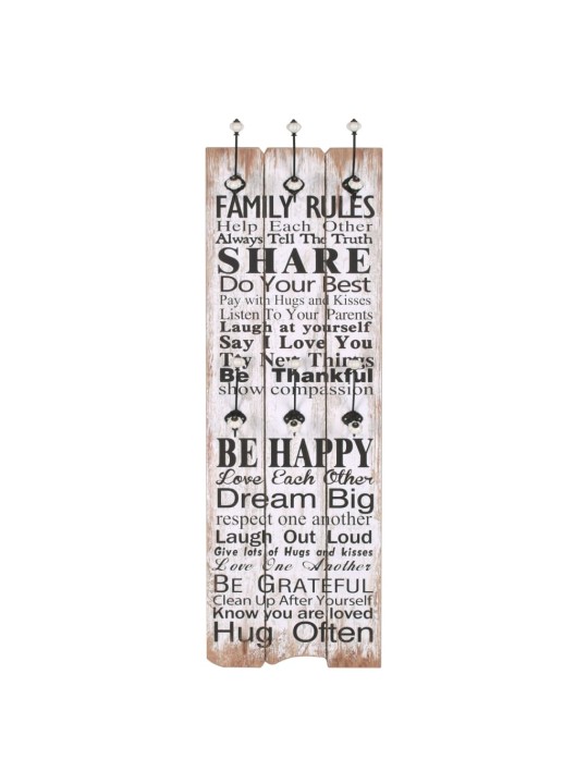 Nástěnný věšák na kabáty family rules s 6 háčky 120 x 40 cm