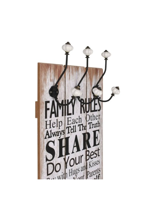 Nástěnný věšák na kabáty family rules s 6 háčky 120 x 40 cm