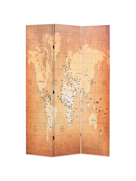 Skládací paraván 120 x 170 cm mapa světa žlutý