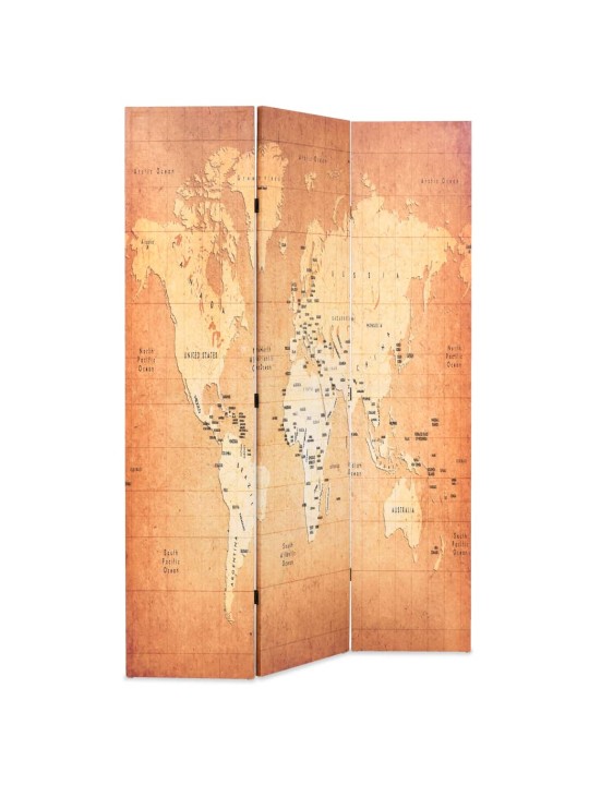 Skládací paraván 120 x 170 cm mapa světa žlutý