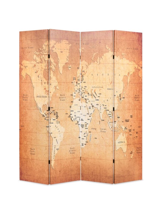 Skládací paraván 160 x 170 cm Mapa světa žlutý