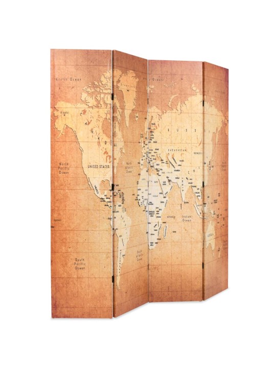Skládací paraván 160 x 170 cm Mapa světa žlutý