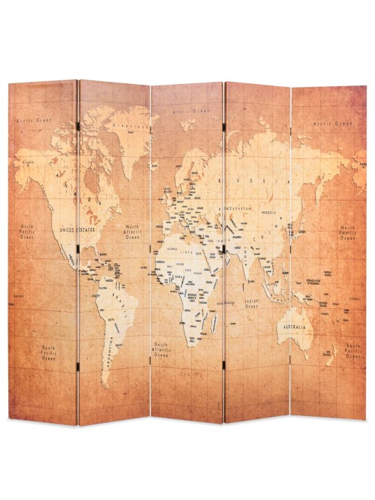 Skládací paraván 200 x 170 cm mapa světa žlutý