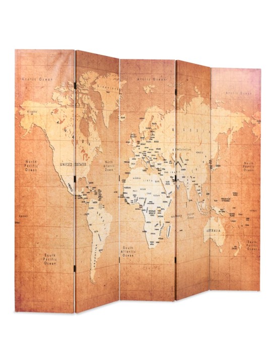 Skládací paraván 200 x 170 cm mapa světa žlutý