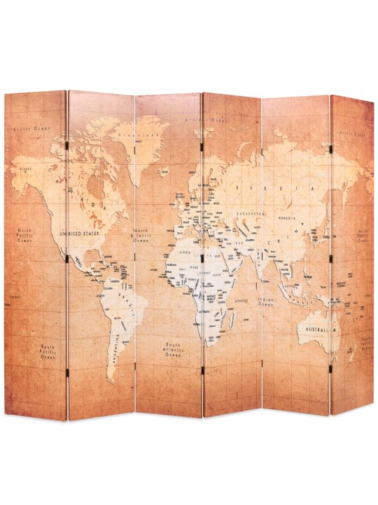Skládací paraván 228 x 170 cm mapa světa žlutá
