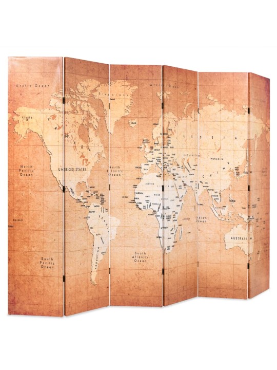 Skládací paraván 228 x 170 cm mapa světa žlutá