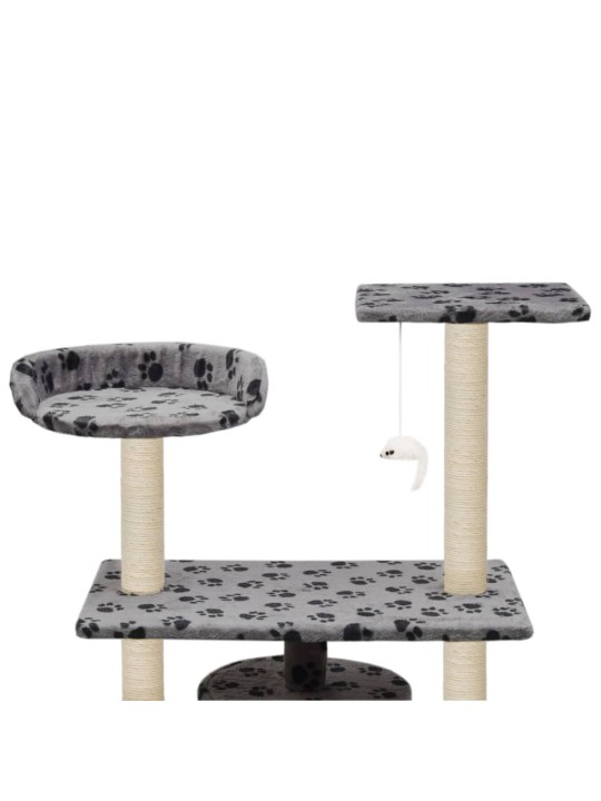 Škrabadlo pro kočky sisalové sloupky 95 cm šedé potisk tlapek