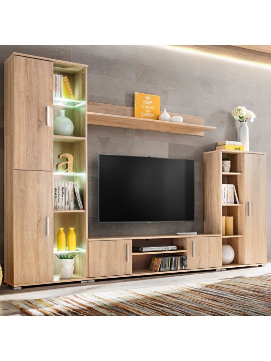 Obývací stěna s LED osvětlením dub sonoma