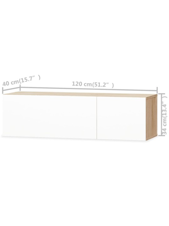 TV skříňky 2 ks kompozitní dřevo 120x40x34 cm bílé lesklé a dub