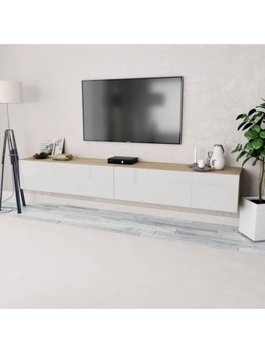 TV skříňky 2 ks kompozitní dřevo 120x40x34 cm bílé lesklé a dub