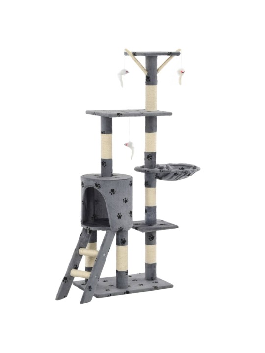 Škrabadlo pro kočky sisalové sloupky 138 cm šedé s tlapkami