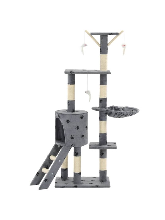 Škrabadlo pro kočky sisalové sloupky 138 cm šedé s tlapkami