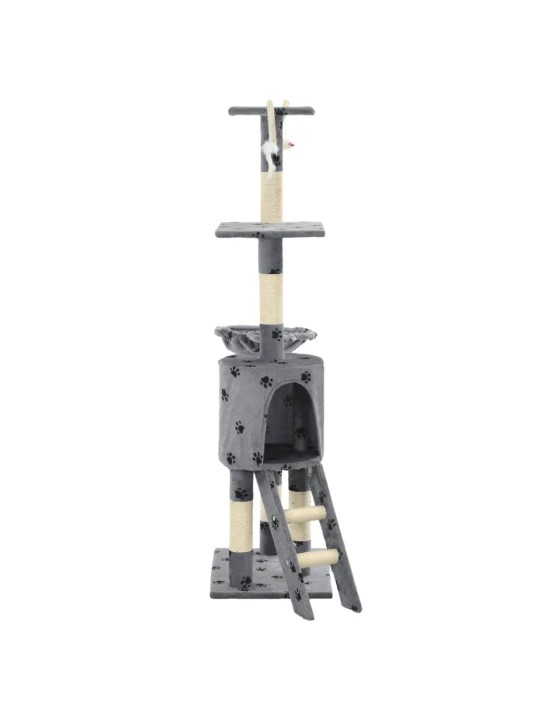 Škrabadlo pro kočky sisalové sloupky 138 cm šedé s tlapkami