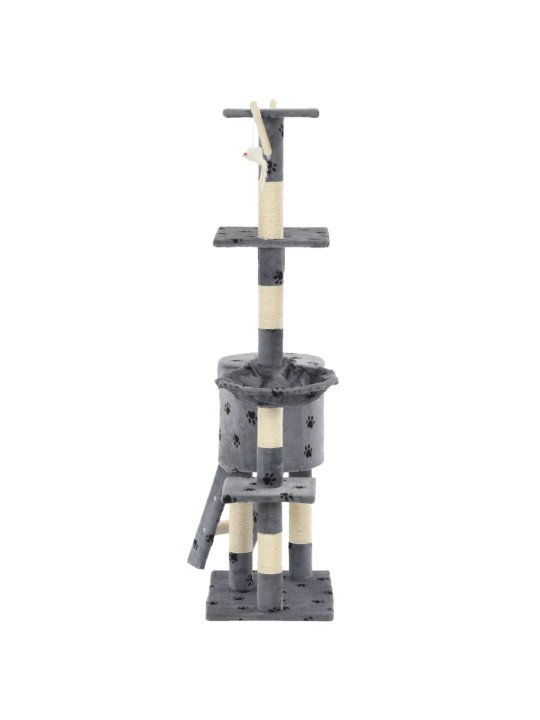 Škrabadlo pro kočky sisalové sloupky 138 cm šedé s tlapkami