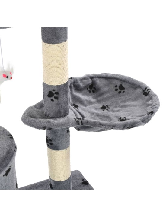 Škrabadlo pro kočky sisalové sloupky 138 cm šedé s tlapkami