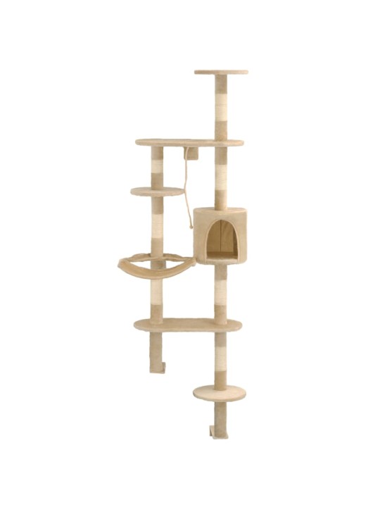 Nástěnné škrabadlo pro kočky se sisalovými sloupky 194cm béžové
