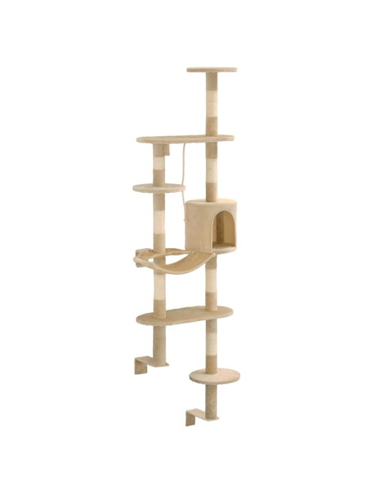Nástěnné škrabadlo pro kočky se sisalovými sloupky 194cm béžové