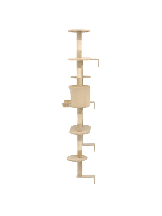 Nástěnné škrabadlo pro kočky se sisalovými sloupky 194cm béžové