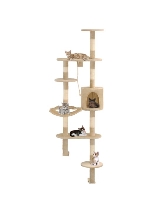 Nástěnné škrabadlo pro kočky se sisalovými sloupky 194cm béžové