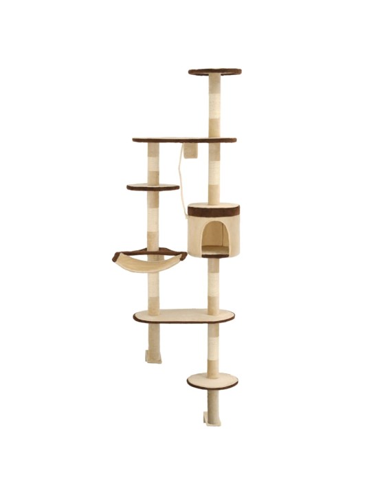 Nástěnné škrabadlo pro kočky sisalové sloupky 194cm béžovohnědé
